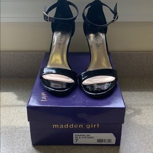 Black Patent Leather Strappy Heels - Size 7